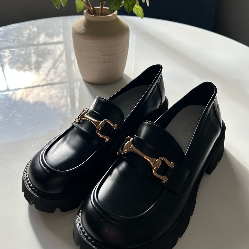 Black chunky loafers